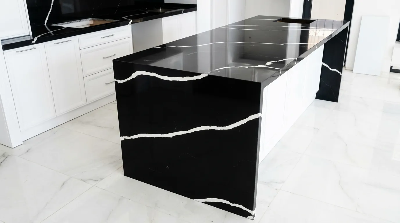 اجرای صفحه کابینت و جزیره کوارتز توتم ۹۶۱۴ | پروژه ازگل